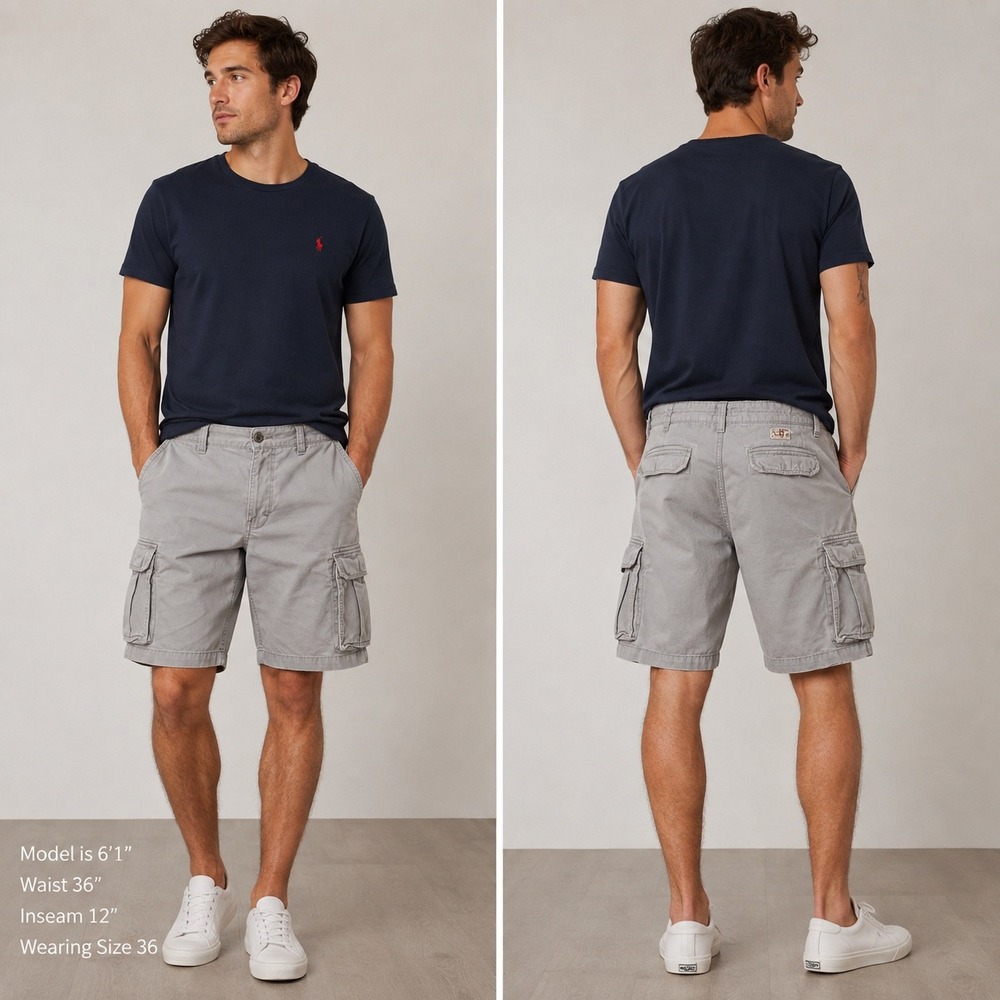 Vintage Y2K Polo Jeans Co Ralph Lauren Mens Gray Cargo Shorts Size 36 Utility